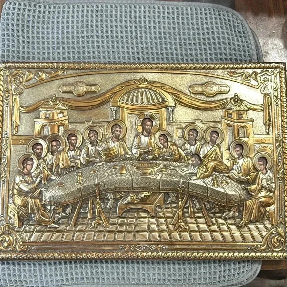 The Last Supper Silver Icon Engraved Silver/Gold Wood Base.15,7 x 10,2 inches - Picture 6 of 6